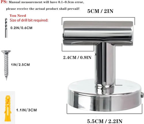 Miniatura 3 de Paquete de 4 ganchos para toallas de baño, soporte para toallas de montaje en pared con acabado cromado, perchero de servicio pesado, ganchos