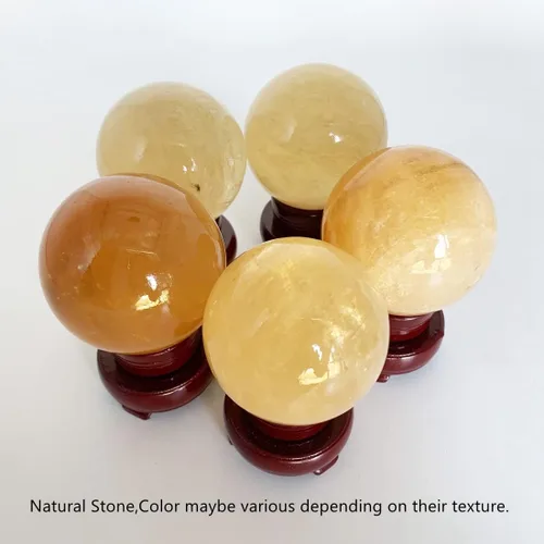 Miniatura 5 de Escultura de esfera de adivinación de cristal curativo de citrino natural con soporte de madera Feng Shui Chakra Aura, decoración de escritorio