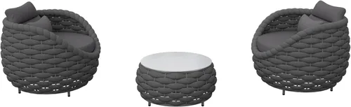 Miniatura 8 de Juego de muebles de cubierta: 3 piezas de sofá de conversación de patio de cuerda tejida de aluminio para 2, cómodos cojines para sofá y mesa