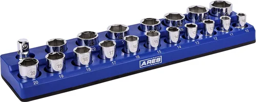 Miniatura 16 de ARES 70236 - Organizador magnético para 16 vasos SAE de 1/2 pulgada, para 15 vasos y 1 adaptador para vaso, mantiene tu caja de herramientas