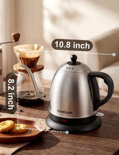 Miniatura 8 de Stariver Hervidor eléctrico de cuello de cisne, hervidor de agua de 1 litro, sin BPA, para verter sobre tetera de acero inoxidable para café y té