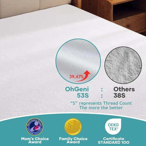 Miniatura 3 de OhGeni Protector de colchón impermeable, tamaño matrimonial, con bolsillo profundo de 6 a 18 pulgadas, transpirable, silencioso y suave, lavable, a