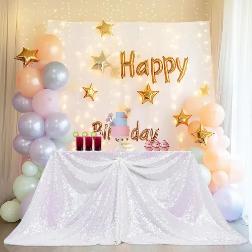 Miniatura 71 de PartyDelight Mantel de lentejuelas redondo de 50 pulgadas, color dorado claro, adorno de mesa para decoración de bodas, fiestas, cumpleaños