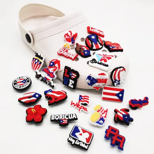 Miniatura 2 de 25 dijes de Puerto Rico para zapatos, sandalias de burbujas, zuecos, zapatos boricua puertorriqueños para mujeres, hombres, adultos y niñas, rojo