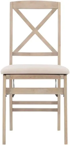 Miniatura 4 de MAKLAINE Juego de dos sillas plegables X-Back, asiento acolchado en madera blanqueada