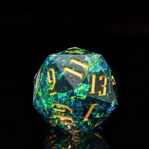 Miniatura 15 de Cusdie Dados D20 DND individuales con bordes afilados e inclusiones de lámina con purpurina, dados D&D de 20 caras, 1.31 pulgadas hechos a mano