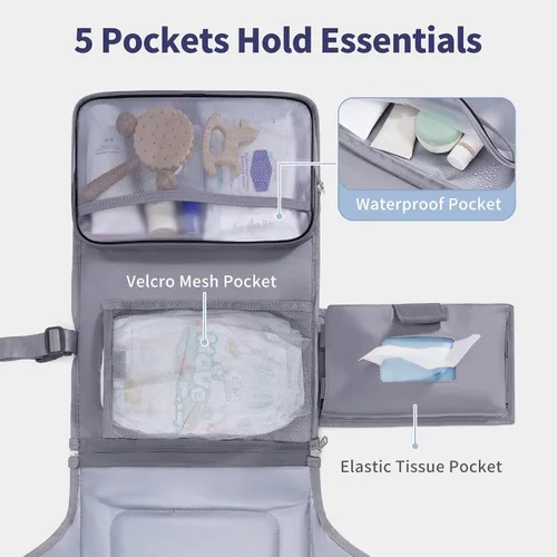 Miniatura 2 de CEICEI - Cambiador de pañales portátil, impermeable, cambiador de pañales para bebé, con bolsillo grande para húmedo/seco y bolsillos elásticos