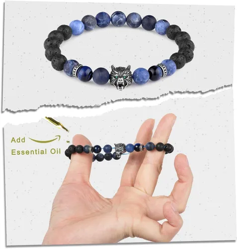 Miniatura 2 de Karseer - Pulsera amuleto de abalorios con cabeza de lobo vikinga para aliviar estrés y ansiedad
