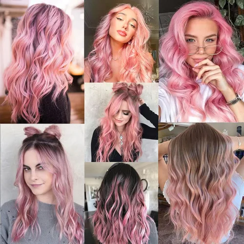 Miniatura 6 de GPOVVIMX 12 extensiones de cabello rosa con clip, extensiones rizadas y onduladas de color para niños y niñas, extensiones sintéticas con reflejos