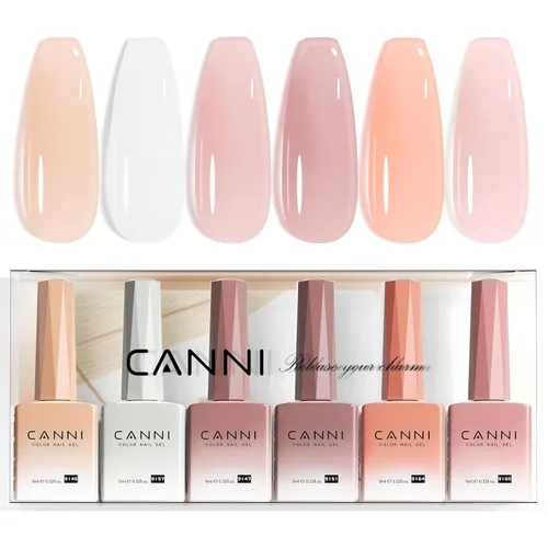 Miniatura 29 de CANNI Juego de esmaltes de uñas de gel marrón sin hema, 6 colores de 0.3 onzas líquidas, kit de esmalte de gel de color marrón claro, azul nude, kit