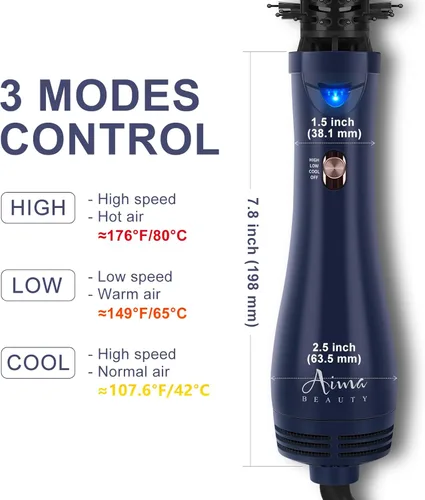 Miniatura 6 de Cepillo secador de cabello, Aima Beauty 4 en 1 con función de alisador y rizador de aire caliente, herramienta de peinado para mujeres, azul Azul