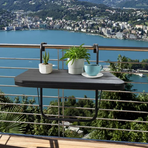 Miniatura 7 de Mesa de balcón colgante para barandilla de balcón al aire libre, mesas de bar para barandillas de aluminio plegable ajustable para patio, terraza