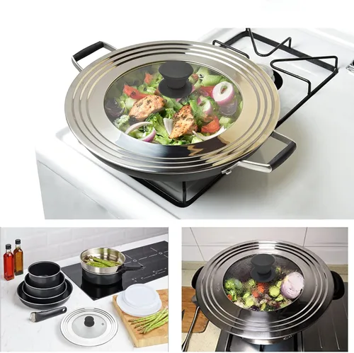 Miniatura 5 de Tapa universal para ollas y sartenes, talla única para ollas de 8.25 a 12 pulgadas, sartenes y sartenes woks, tapa de repuesto con mango de silicona