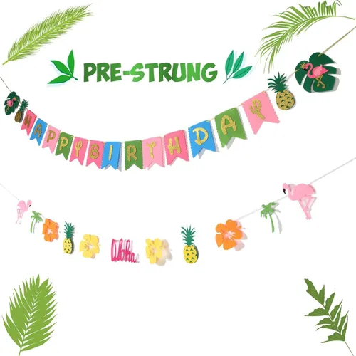 Miniatura 4 de Decoración de fiesta hawaiana Suministros de fiesta Luau Banner tropical hawaiano, guirnalda de flamencos para suministros de cumpleaños