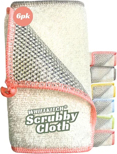 Miniatura 9 de Whiffkitch Paños de cocina Paños de fregar para cocina y limpieza del hogar 6x7 pulgadas paquete de 6 unidades, tejido de 2 capas antiarañazos, tela