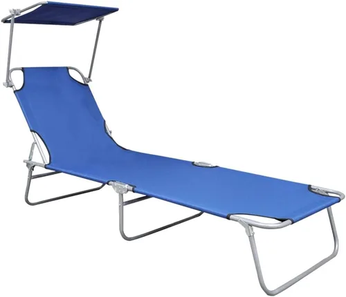 Miniatura 6 de vidaXL Sillón de patio, tumbona plegable con respaldo ajustable, tumbona con toldo, silla de piscina para porche al aire libre, aluminio azul