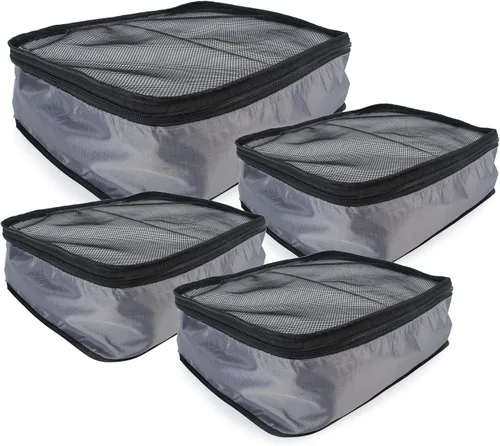 TraveltoGO - Juego de 4 cubos de equipaje Organizadores de viaje ligeros con tapa de malla en varios tamaños, Gris oscuro