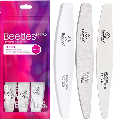 Beetles Pro 3 piezas de lima de uñas y almohadilla de uñas - Limas y almohadillas de uñas profesionales de grano 100/180/240 de doble cara lavables,