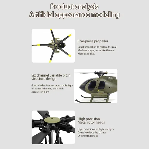 Miniatura 9 de Helicóptero a control remoto Dodoore, Modelo de helicóptero RC C189 MD500, helicópteros de rotor único de 1/28 de escala 4CH con giroscopio de 6