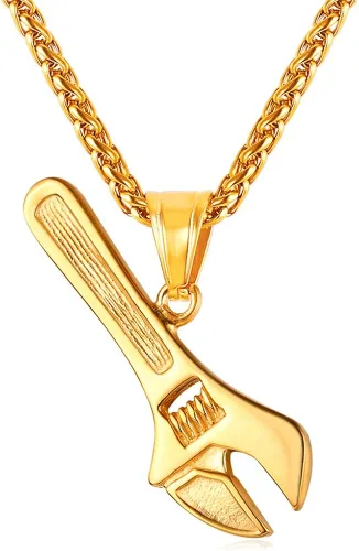 U7 Punk Necklaces Stainless Steel 18K Gold Plated Large Hip Hop DaggerKnifeSwordSteampunk GearLarge Razor Blade Pendant Necklace for Men Women,