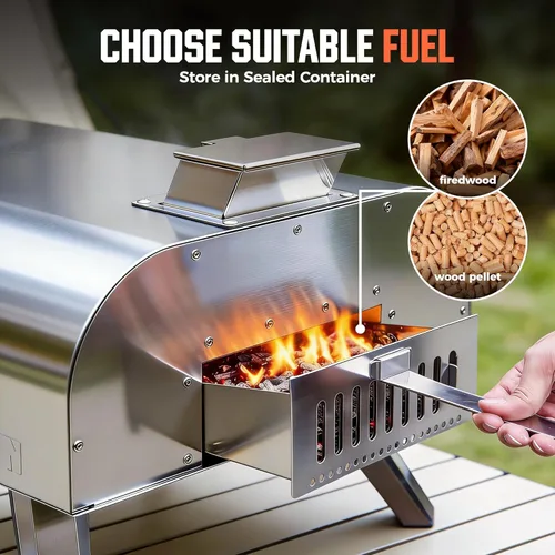 Miniatura 7 de BIG HORN OUTDOORS 16" Horno de piedra para pizza con leña, cocinador de pizza al aire libre de acero inoxidable 1112°F, portátil