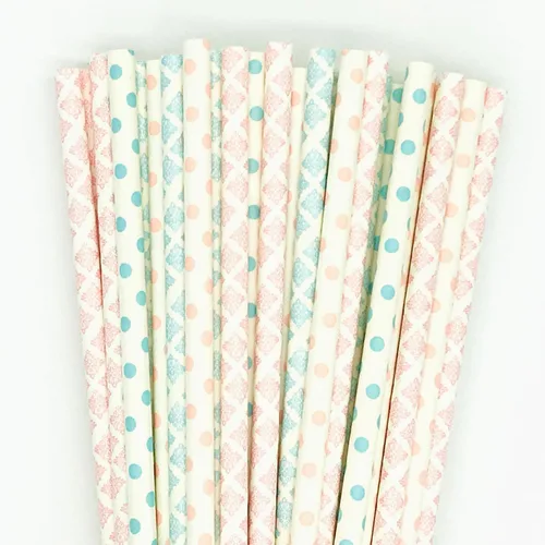 Miniatura 16 de 100 pajitas de papel mixtas para fiestas, color negro, rosa claro, azul, rojo, dorado, con lunares, burbujas, para cumpleaños, baby shower, boda
