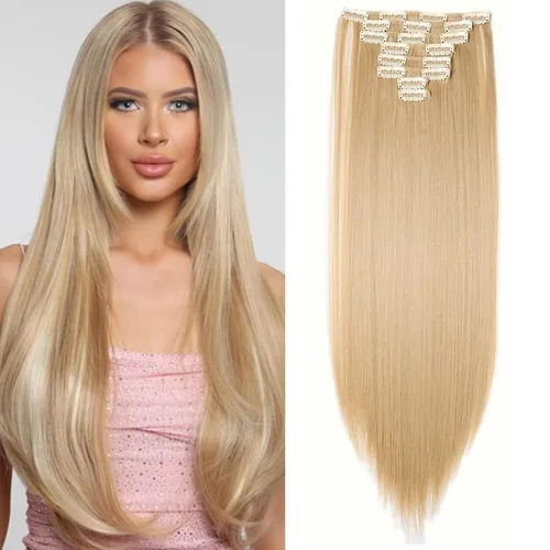 Miniatura 23 de S-noilite Extensiones de cabello sintético largo y lacio con clip de 23 a 26 pulgadas, 8 unidades, 18 clips, para mujeres, entrega de 2 a 5 días