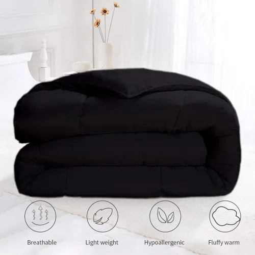 Miniatura 5 de Edredón de algodón alternativo hipoalergénico para todas las estaciones, ultra suave, relleno 750, tamaño individual XL, mide 68 x 92 pulgadas, Negro