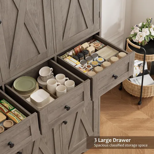 Miniatura 5 de HOSTACK Moderno armario de almacenamiento de despensa de cocina de granja, armario de despensa de cocina de 67 pulgadas de alto con puertas