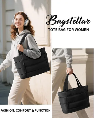 Miniatura 9 de Bolsa Tote Acolchada para Mujeres, Bolsa de Mano de Trabajo Ligera y Esponjosa para Maestras y Enfermeras, Bolsa de Hombro Acolchada para Escuela