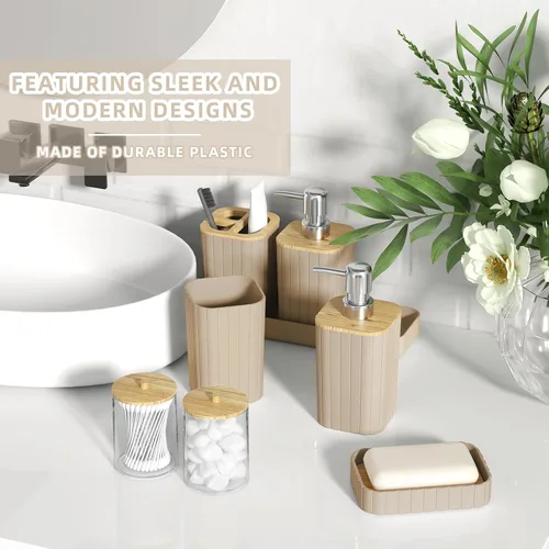Miniatura 4 de XLHOMO Bathroom Set- 25PC Beige Bathroom Set, Bathroom Set with Shower Curtain and Rugs, Beige Shower Curtain Set, Toilet Brush, Bathroom Trash Can