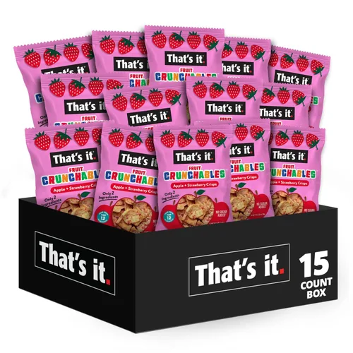 Miniatura 10 de That's it. Fruit Crunchables - Chips 100% de Manzana + Arándano, Paquete de 15 bocadillos saludables para niños a base de plantas, sin OGM, sin
