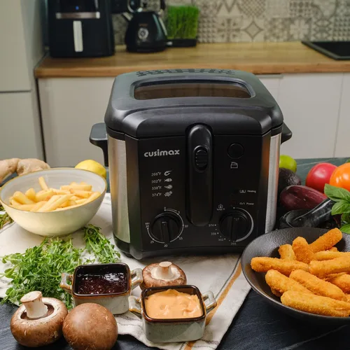 Miniatura 9 de CUSIMAX Freidora Eléctrica Profunda para Uso Doméstico, Freidora Profunda Pequeña de 2.5 Litros 1500W con Cesta, Temperatura y Tiempo Ajustables