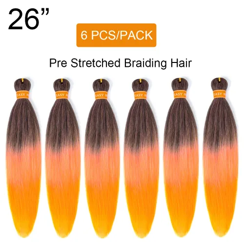 Miniatura 2 de Cabello trenzado preestirado 3.53 oz/paquete, cabello trenzado rosa naranja para trenzar con agua caliente, cabello trenzado degradado