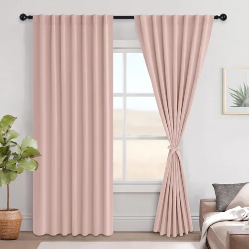Miniatura 66 de Hiasan Cortinas opacas negras para dormitorio, cortinas opacas cortas de 45 pulgadas de largo, con aislamiento térmico, bolsillo para barra