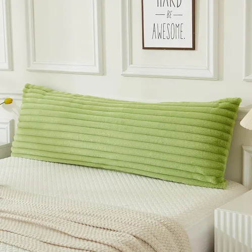 JAUXIO - Funda de almohada corporal de piel sintética mullida, lujosa, decorativa con rayas, ultra suave y acogedora con cierre de cremallera de 21