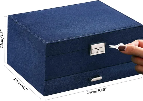 Miniatura 7 de Joyeros para mujer, organizador de joyas de terciopelo azul marino con cerradura, organizadores de joyas para adolescentes, organizador de joyas