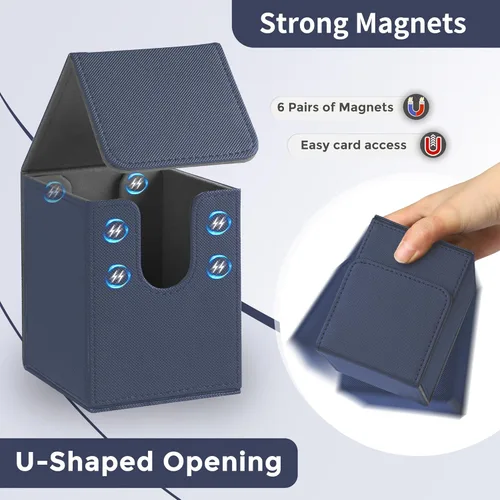 Miniatura 4 de Caja de cubierta MTG con 2 separadores, caja de cubierta Commander de gran capacidad se adapta a más de 100 tarjetas con doble manga, estuche de Azul