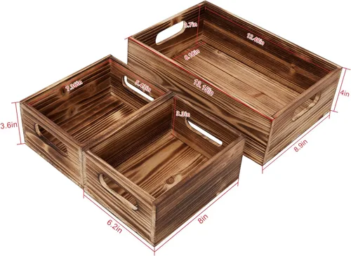 Miniatura 3 de PHOENANCEE Juego de 3 cajas de madera apilables decorativas de madera para exhibición de almacenamiento, cesta rústica para decoración del hogar