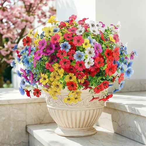 Miniatura 14 de ATTGREAT Flores artificiales para exteriores, plantas sintéticas resistentes a los rayos UV, flores falsas, margaritas, 12 paquetes de plnats de Azul