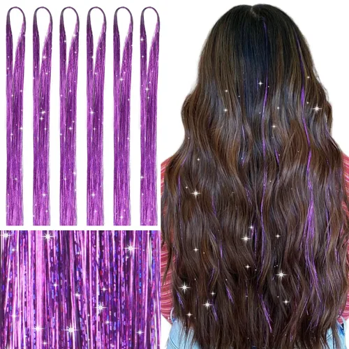 Miniatura 60 de Wennalife 12 piezas de extensiones de cabello azul con clip, extensiones de cabello con clip de colores para niños, pinzas de cabello arcoíris