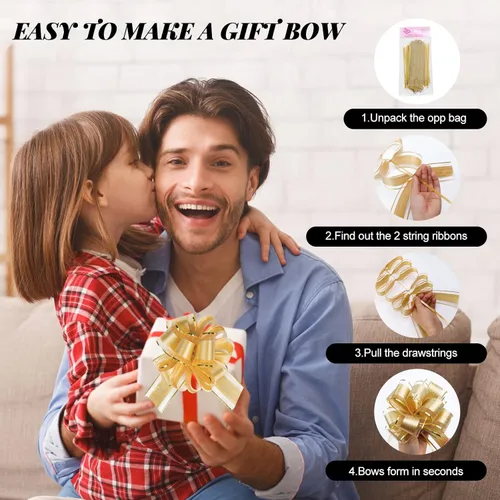 Miniatura 3 de Paquete de 12 lazos grandes de 6 pulgadas para envolver regalos, lazos de cinta para cestas de regalo de boda, lazos de envoltura de regalo de Dorado