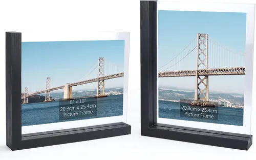 Miniatura 8 de Lavezee Paquete de 2 marcos de fotos de 4 x 6 pulgadas, hechos de base de madera negra en forma de L con vidrio, imágenes de fotos de doble cara