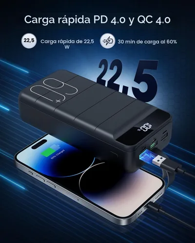 Miniatura 3 de Cargador Portátil 60000mAh Banco de Energía - Carga Rápida 22.5W Paquete de Batería Externa, Pantalla LED USB C Cargador de Teléfono Celular