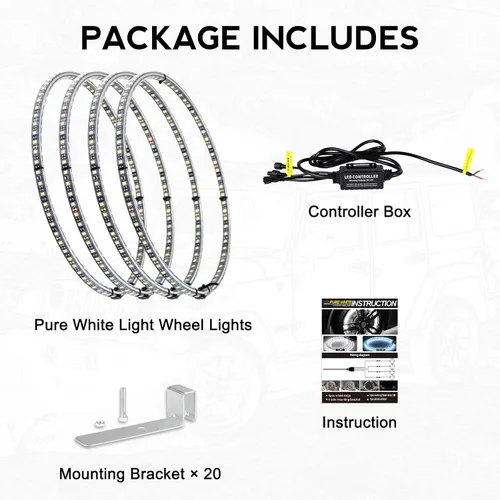 Miniatura 7 de Luces de Ríncon de 15.5 Pulgadas Blanco Frío, Luz de Rueda para Coches, Luces de Rueda Blancas Puras, 6500k Blanco Frío, Impermeable IP68, Control