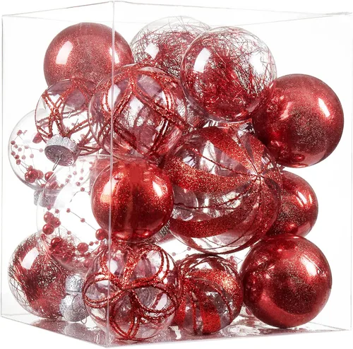 Miniatura 12 de Adornos de esferas navideñas transparentes, 24 unidades - Juego de adornos de esferas de Navidad de plástico irrompibles y decorativas para colgar