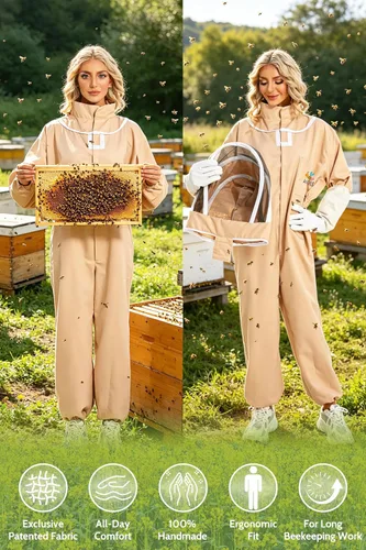 Miniatura 7 de Trajes de abeja para mujer a prueba de picaduras con guantes de piel de oveja y traje de apicultor y protección profesional de apicultor traje total