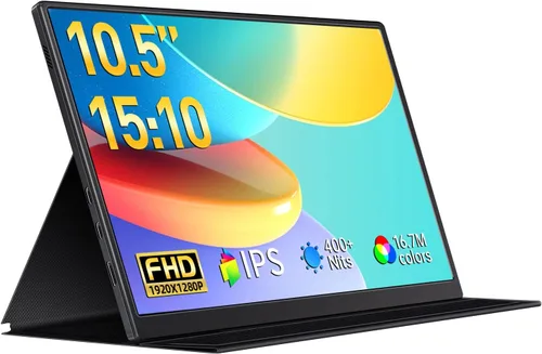 Monitor portátil pequeño 10.5" 400 Nits 15:10 FHD 1280P IPS, monitor mini ultradelgado con cubierta inteligente y altavoz, monitor de juegos