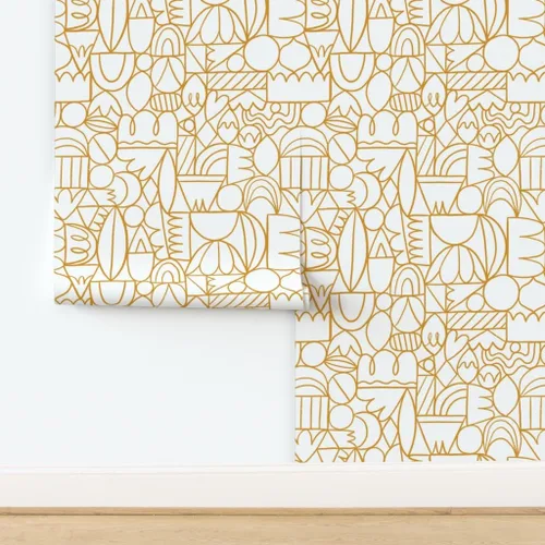 Miniatura 4 de Muestra de papel tapiz extraíble – Círculos amarillos vintage moderno geométrico arte abstracto personalizado pre-pegado papel pintado por