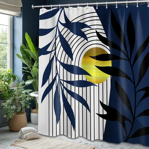 Miniatura 18 de Cortina de ducha bohemia en negro y gris, cortinas de ducha modernas de mediados de siglo negro y gris para baño, juego de tela impermeable